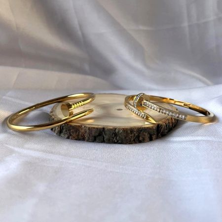 18K Gold Plated Nail & CZ Kada Set